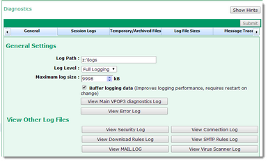 Diagnostics General Tab