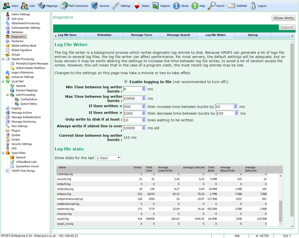 Diagnostics General Tab