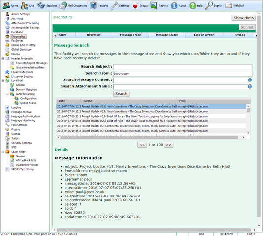 Diagnostics General Tab